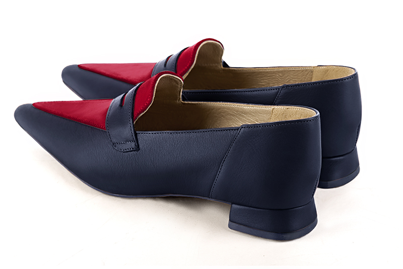 Navy blue and cardinal red women's essential loafers. Pointed toe. Flat flare heels - Florence KOOIJMAN